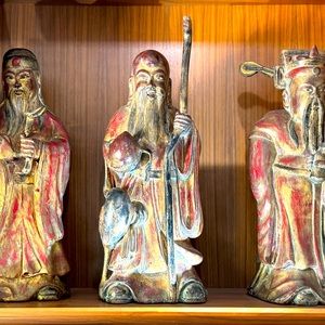 Solid Wood Antique Japanese Statues. 3-in total.